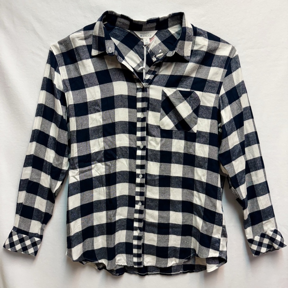 Market & Spruce Navy and White Buffalo Plaid Shirt
